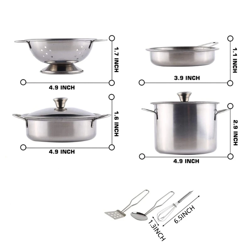 Kids Simulation Play House Toy Stainless Steel Kitchen Cooking Utensils Pots Pans Toy Miniature Kitchen Tool Drop shipping