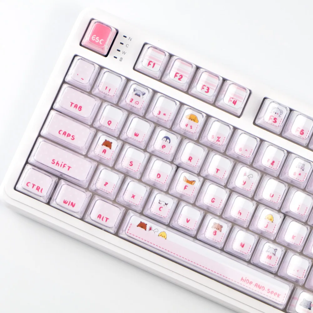 

Cat Pink Keycap 123 Keys Crystal Jelly Theme Cherry Profile DYE Sublimation PBT Keycaps For Mx Switches Mechanical Keyboard