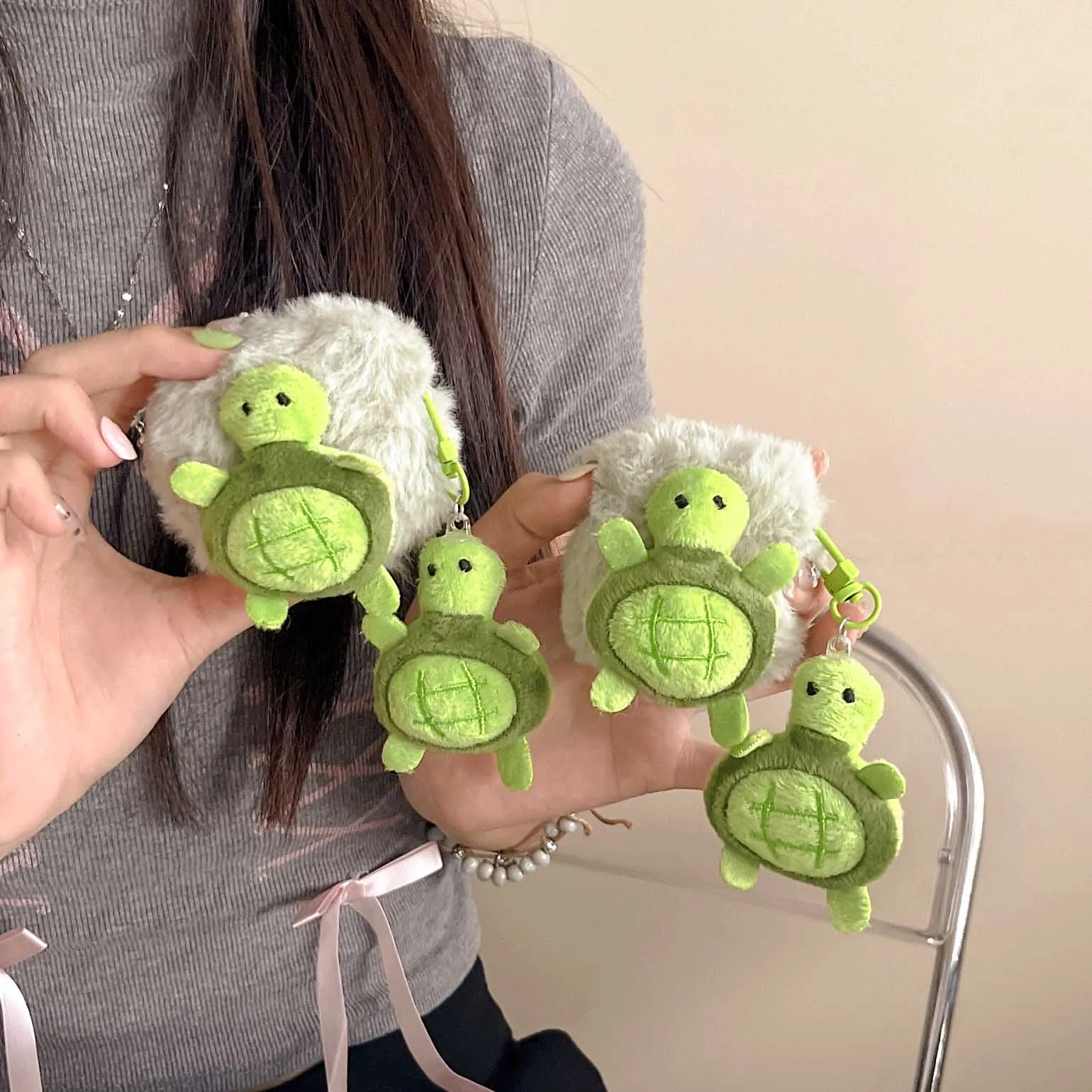 Cartoon green plush turtle headset case for apple airpods pro2nd pro 3 1 2 cute pendant hair protector fundas charging box