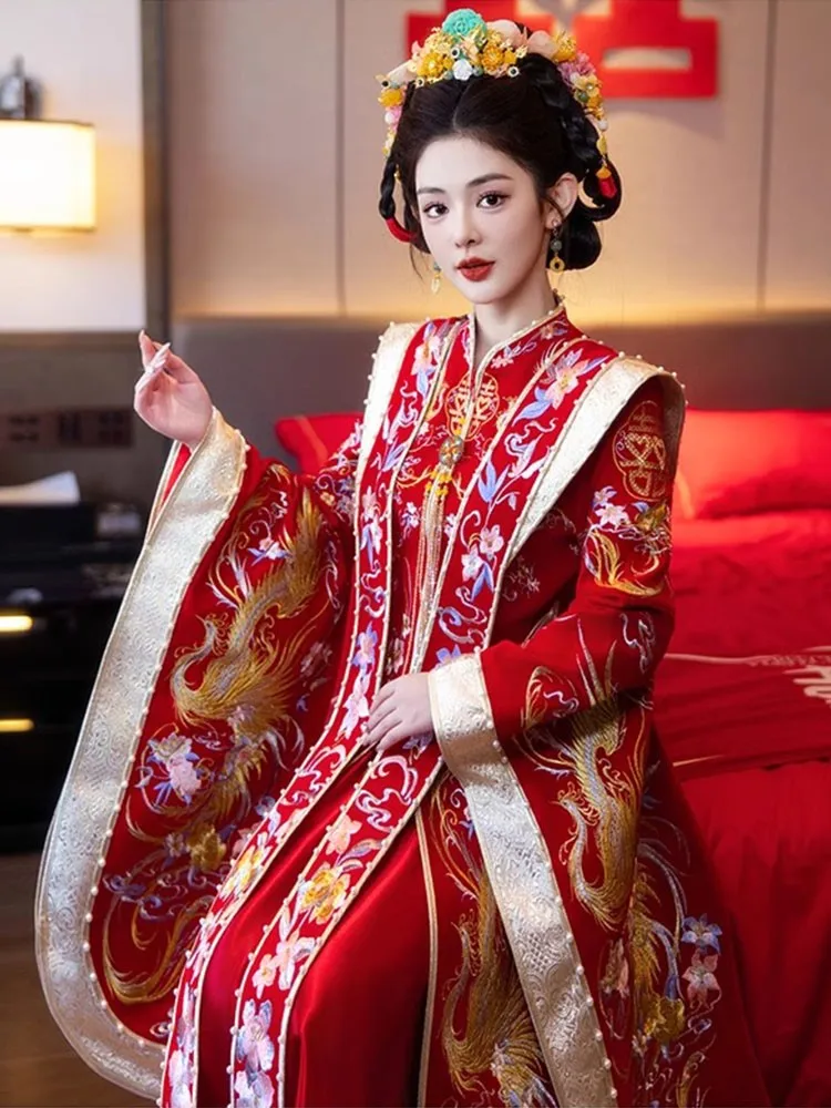 

New style wedding dress phoenix crown complete set of Chinese Hanfu