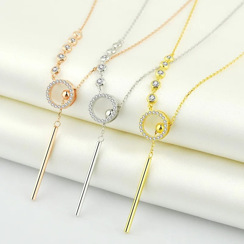 BOCAI Sterling Silver S925 Necklace for Women Slender Cylinder Color Neck-chain Pure Argentum Valentine's Day Gift Wholesale