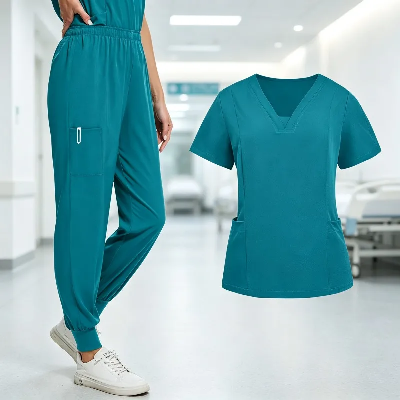 Meixin Plus Scrub Set Short Sleeve V-Neck Fast Drying Breathable Durable Uniform Hospital ICU Operating Room