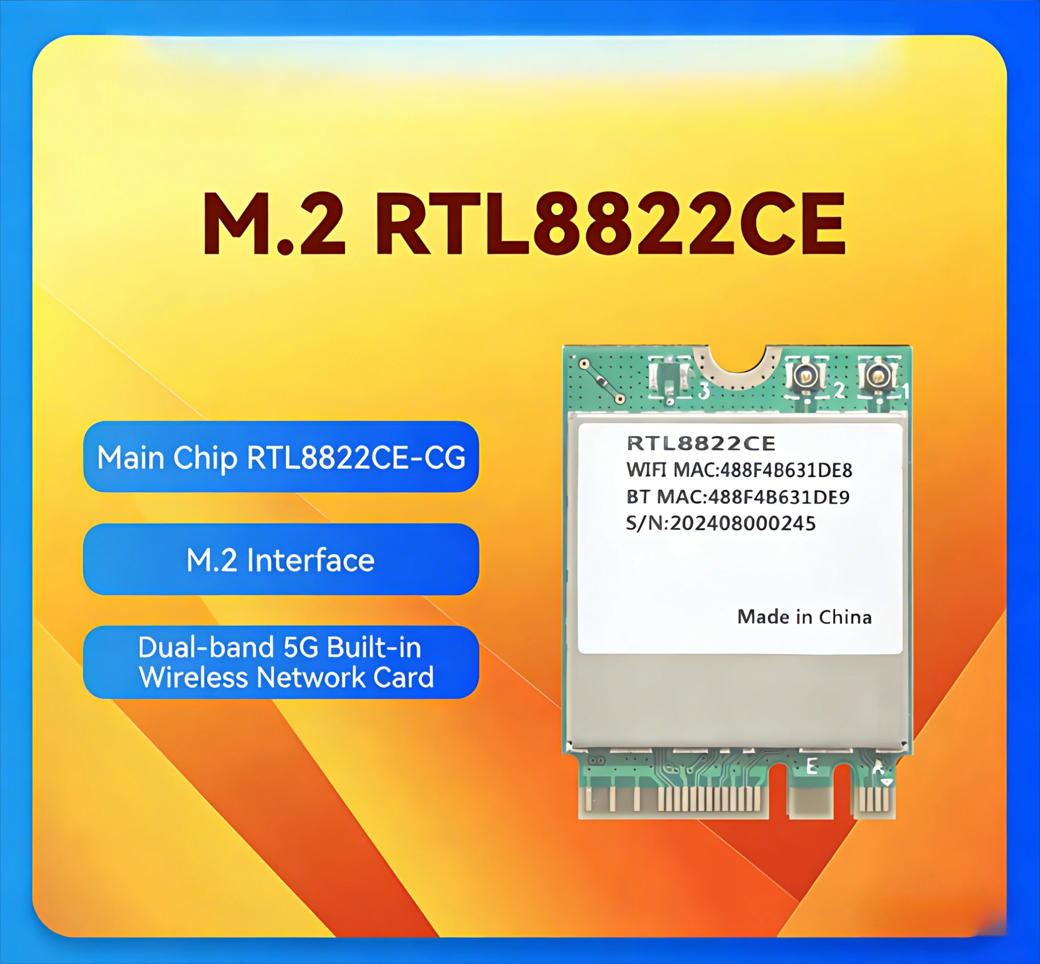 

Беспроводная сетевая карта Realtek RTL8822CE M.2, двухдиапазонный адаптер 2.4G/5G Gigabit WiFi Bluetooth 5.0 для ноутбуков и ПК