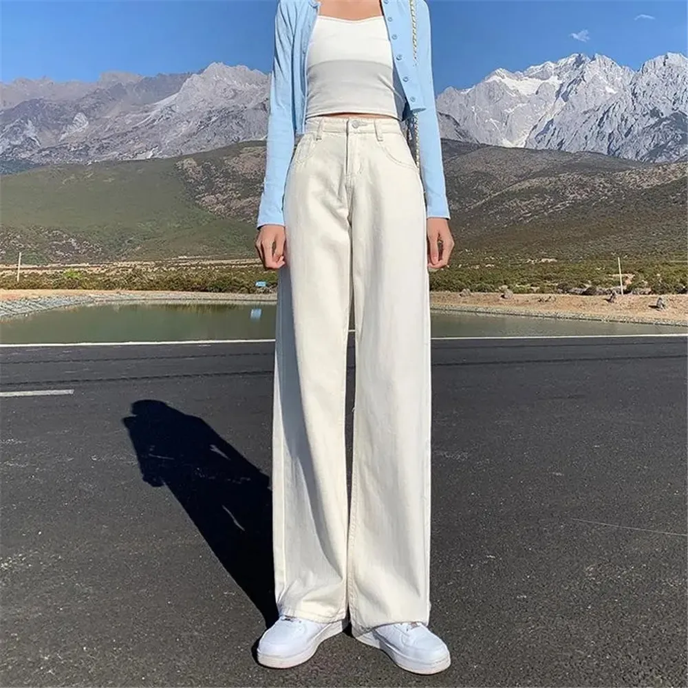 

White High Waisted Jeans Y2k Fashion Women Clothing Blue Black Straight Leg Denim Pants Trousers Mom Jean Baggy Trousers Tall