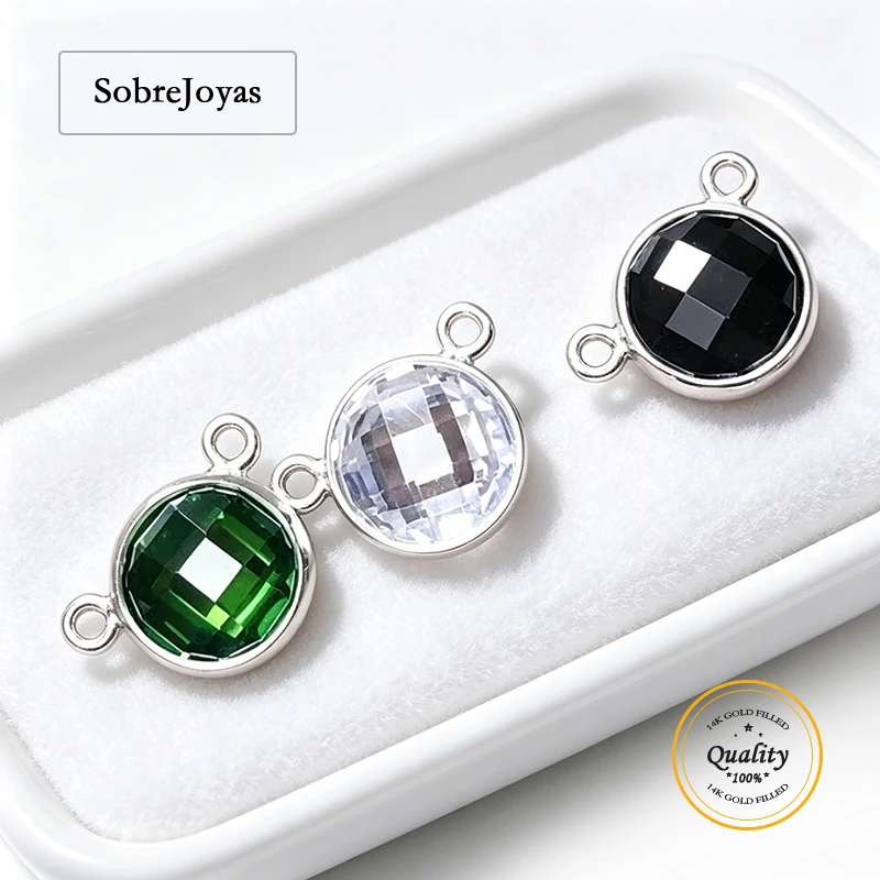 925 Sterling Silver V Connector 6mm Bezel Checkerboard 3A Double Sided CZ 2-Hole Charms DIY Necklace Components