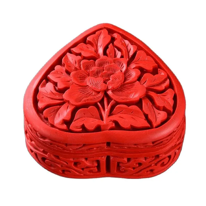 vintage chinese lacquerware box Japan small flower keepsake carved Sweat-heart gift hobby collect