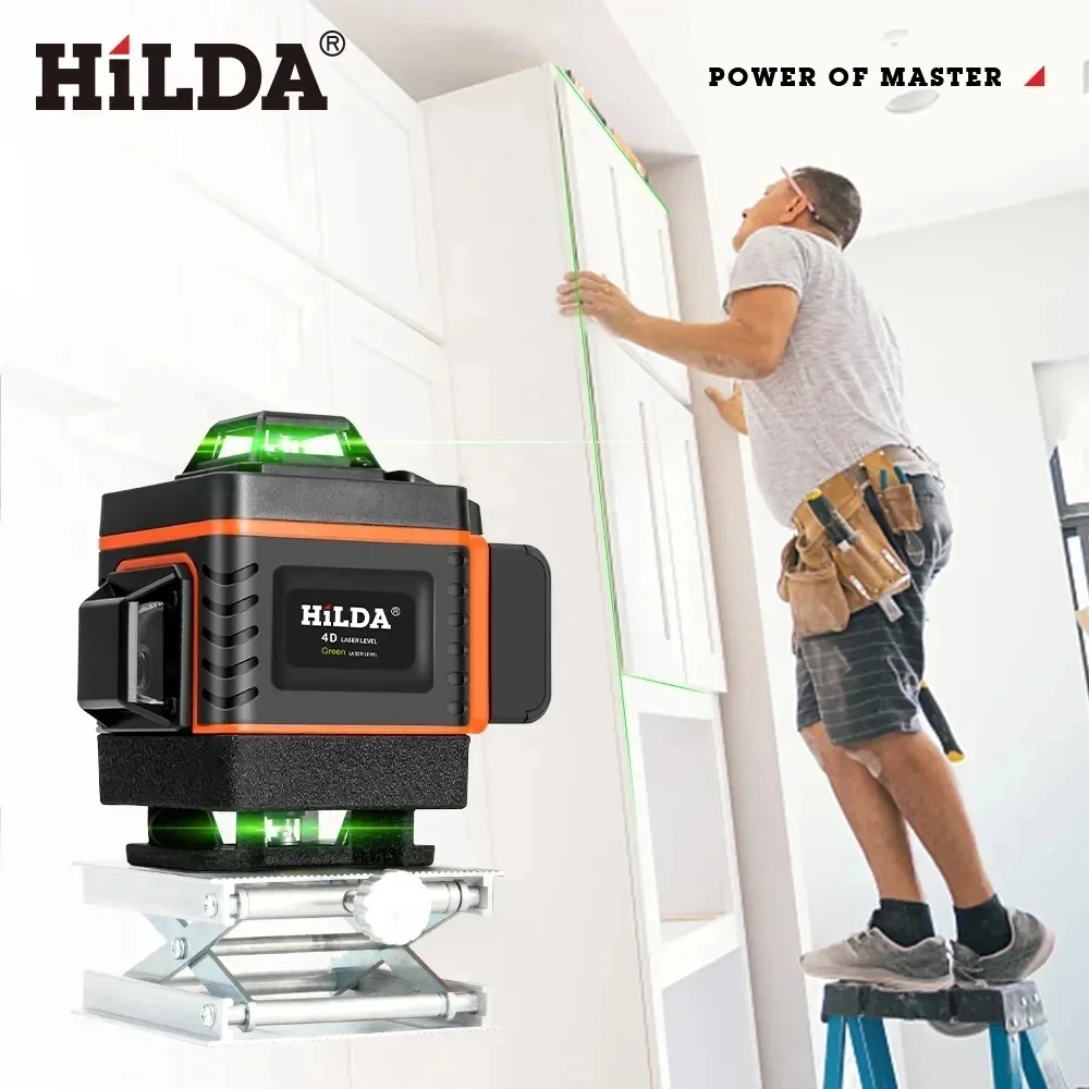 HILDA 16Lines 4D Laser Level Green Line SelfLeveling 360 Horizontal And Vertical Super Powerful Laser Level Green Beam