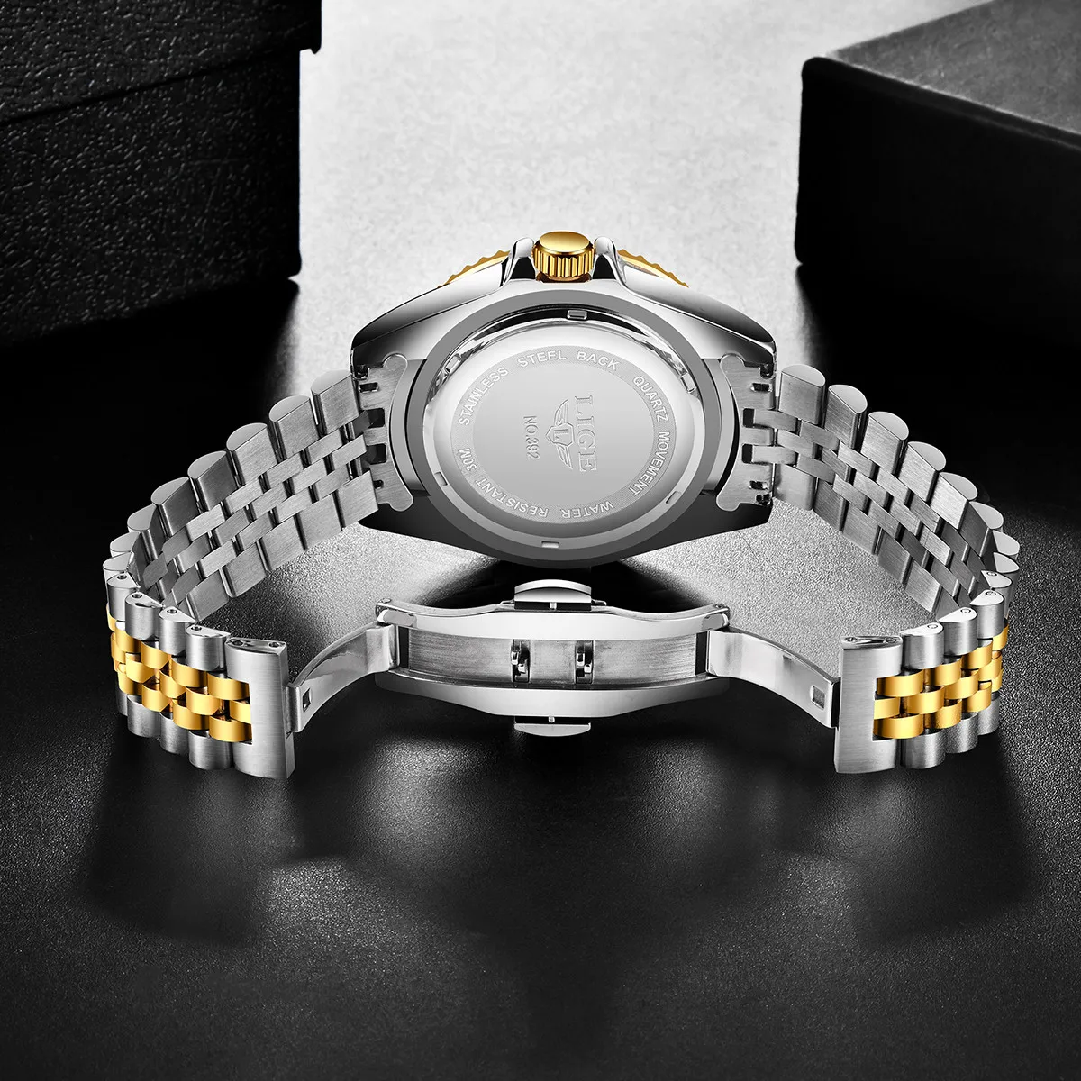 LIGE Luxury Man Watch Fashion Business Calendar Diamond Mens Watch Luminous Waterproof Stainless Steel Quartz Watches for Men