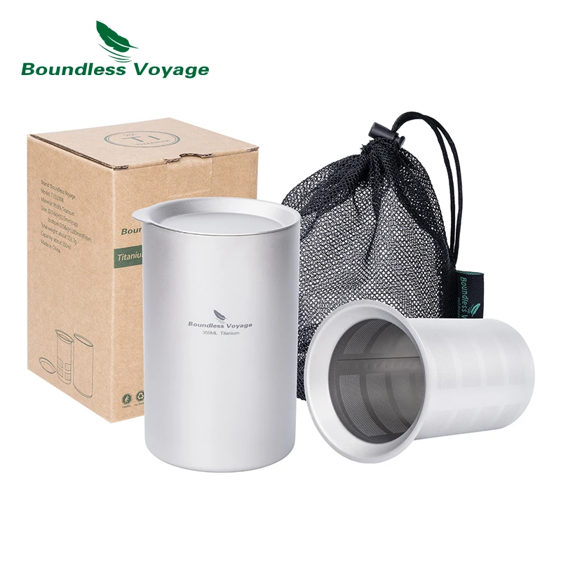 

Boundless Voyage Titanium Tea Maker 350ml Double-Wall Coffee Cup Filter Portable Outdoor Picnic Camping Tableware Titanium Mug