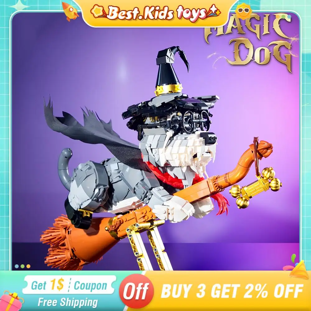 

1298PC Dog Building Blocks Schnauzer Flying Broom With Lights DIY Assembly Bricks Models Boys Kids Toys Birthday Ornaments Gifts