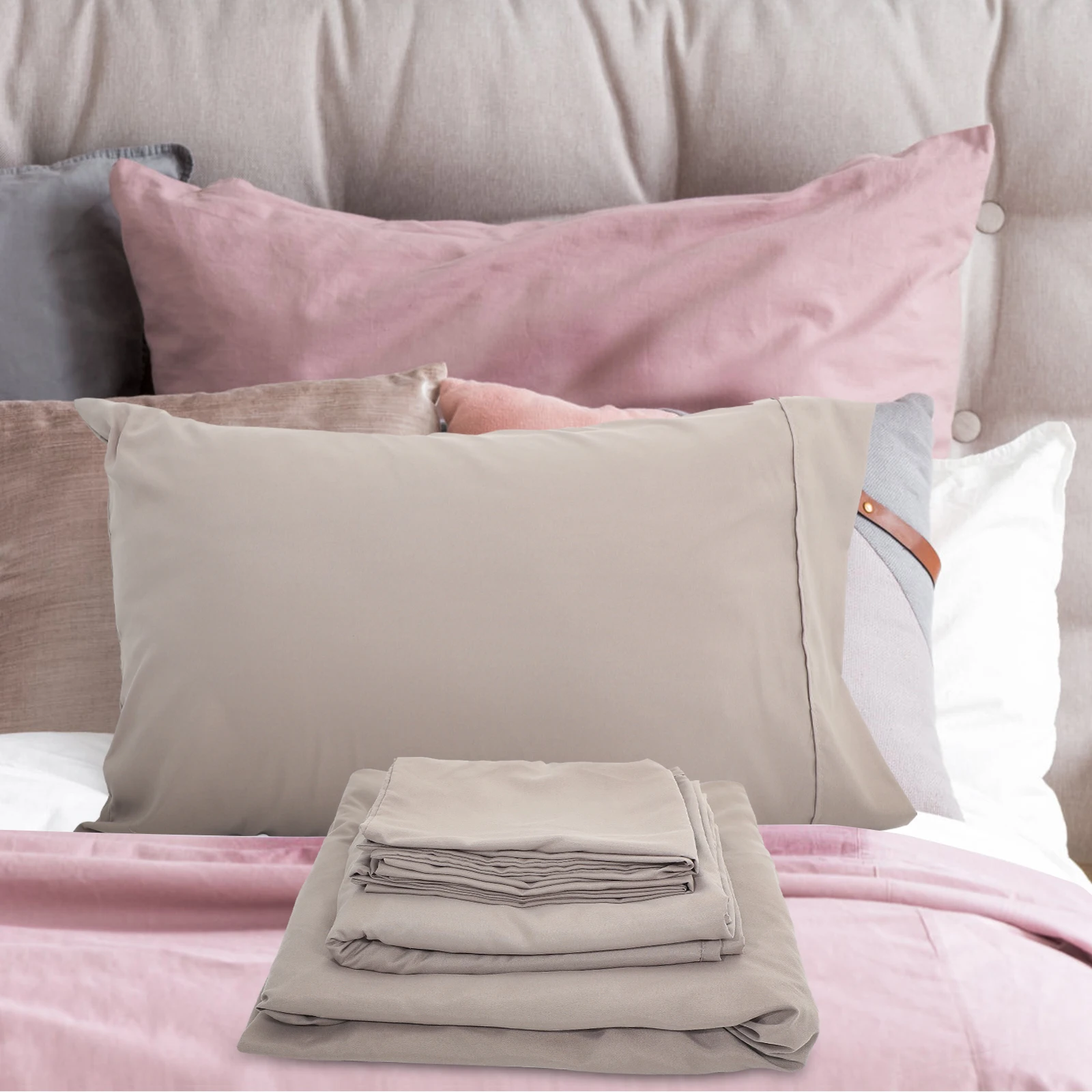 

1 set Microfiber Bedding Set Pillow Covers Fitted Sheet Comfortable Soft Bed Sheet Sets for Bedroom Travel Hotel Use