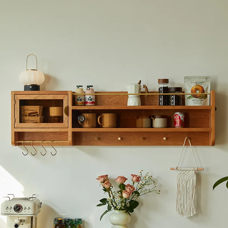 Nordic cherry wood, solid wood side cabinets, dining room wall storage, kitchen wall cabinets