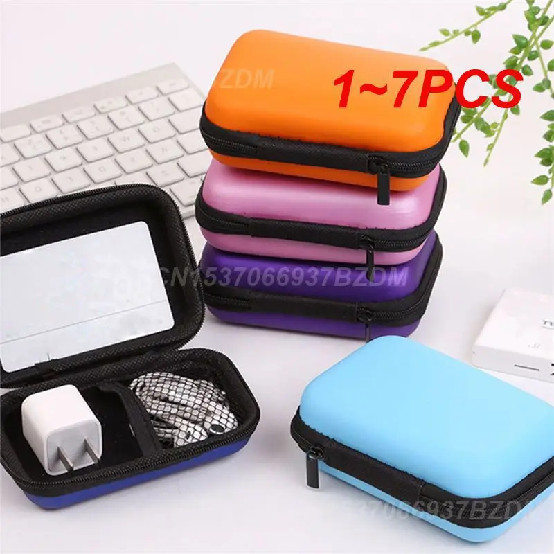 1~7PCS Portable Headphone Storage Bag Protective Container Colorful Headphone Case Travel Earphone Data Cable Charger Storage