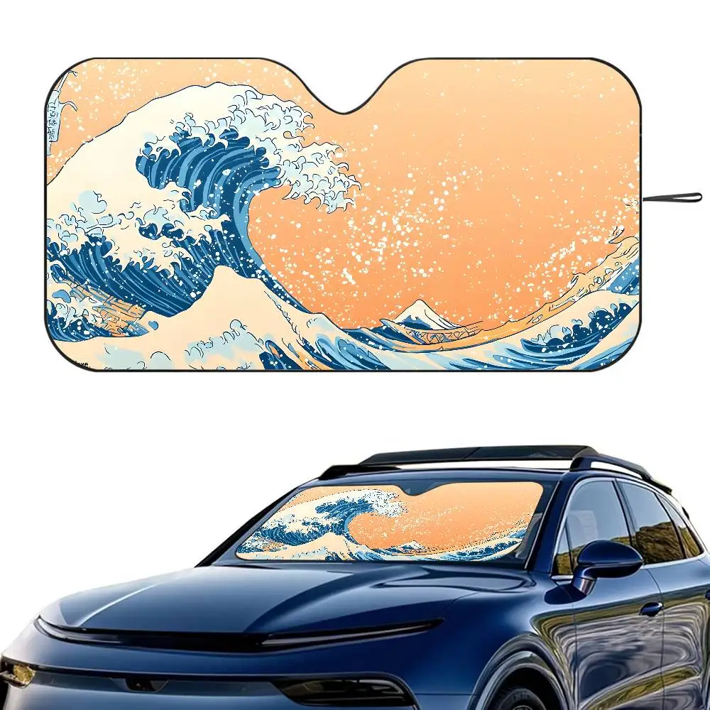 

Японский солнцезащитный козырек для автомобиля Great Wave Art, лобовое стекло, складной трехслойный изоляционный солнцезащитный козырек от присоски, блоки УФ-лучей, солнце