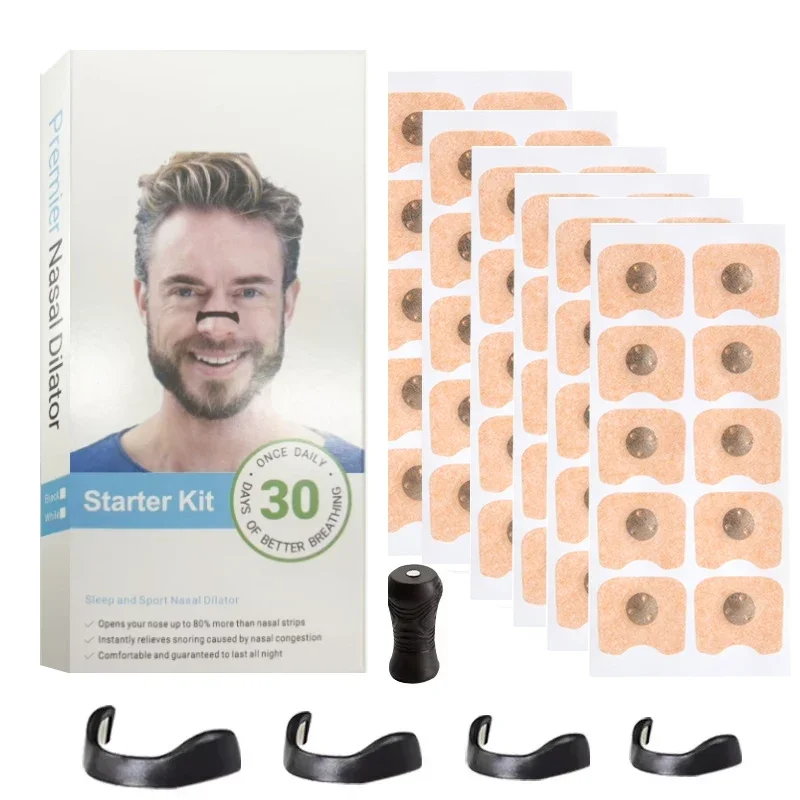 

Магнитный назальный расширитель, полоски для носа против храпа, усилитель кислородного впуска, стартовый комплект для дыхания сна с аксессуарами