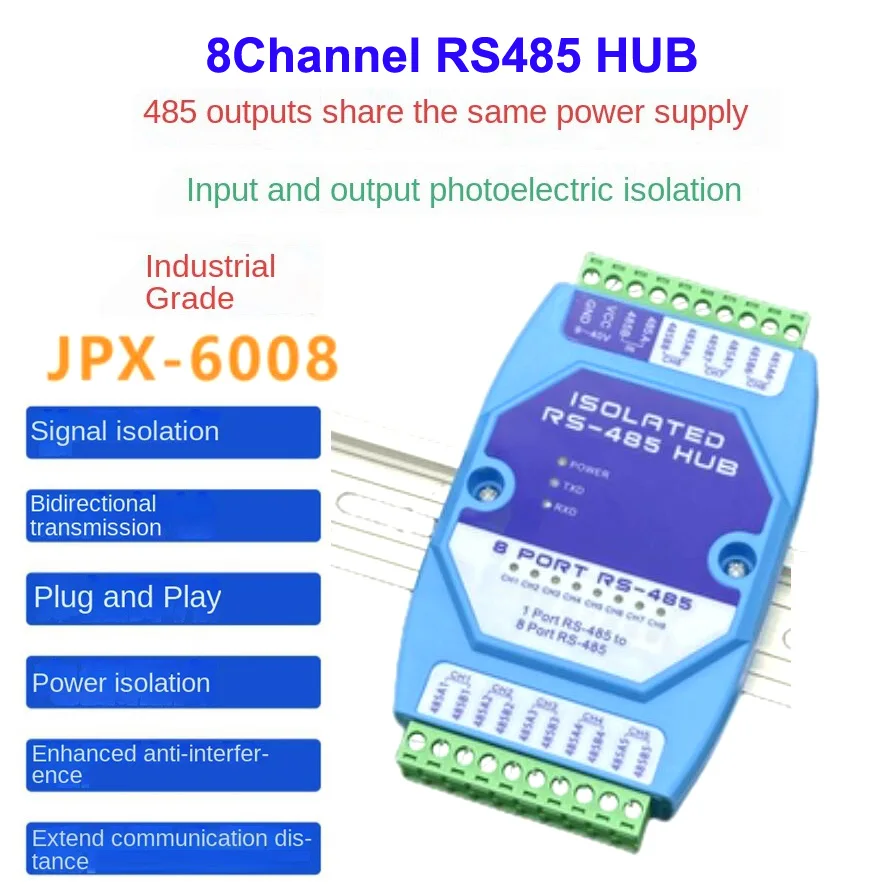 Industrial 8CH 16CH Isolated RS485 Hub Distributor Power Signal Isolation Anti-interference
