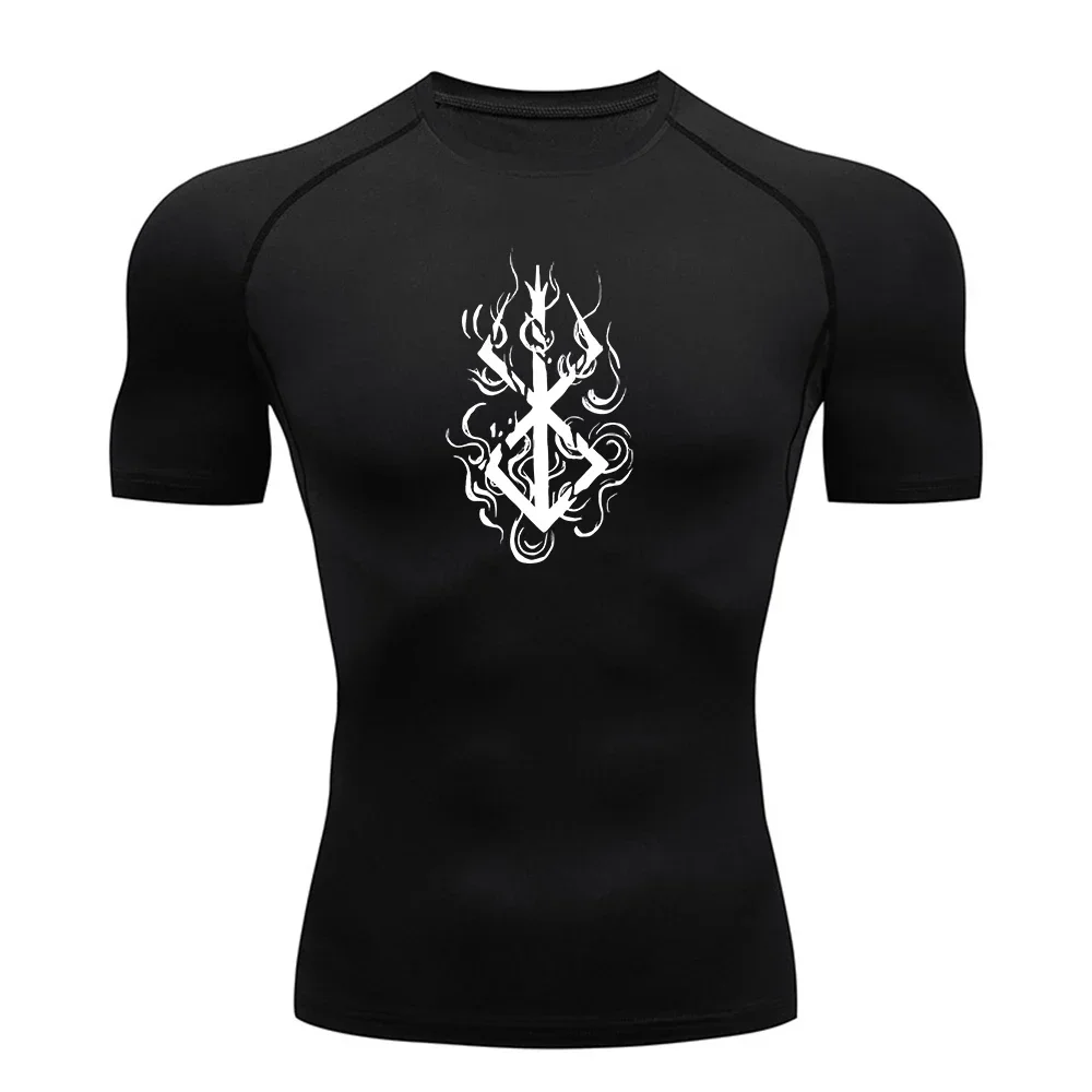 

Компрессионные футболки с аниме-принтом для мужчин, с коротким рукавом, для тренировок в спортзале, быстросохнущие, спортивные майки, топы, мужские футболки