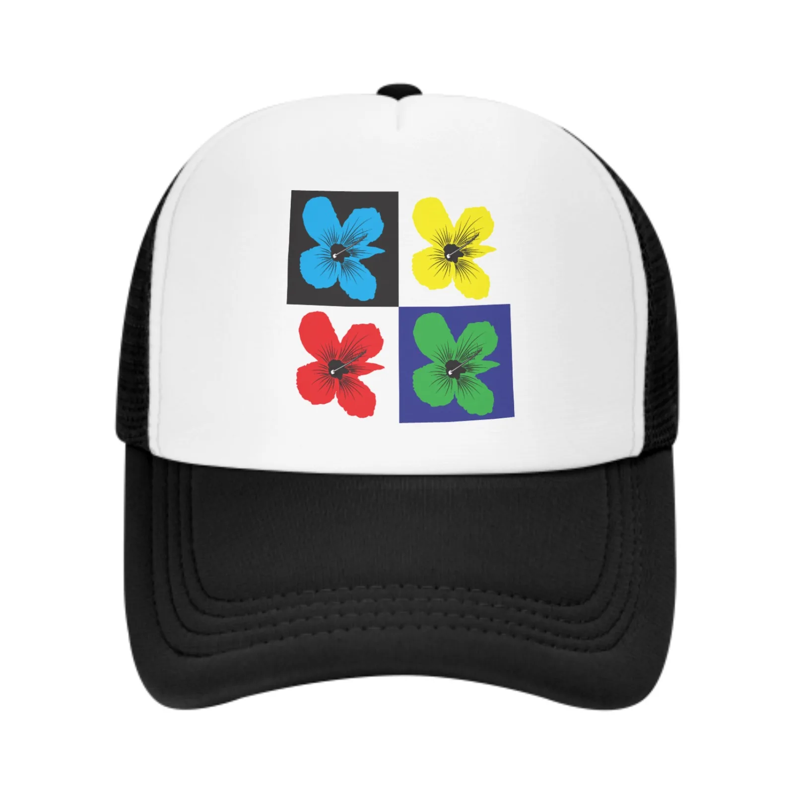 

4-Color Flower Mesh Trucker Hat Outdoor Fashion Accessory Hat, Adjustable Size, Suitable For Men And Women