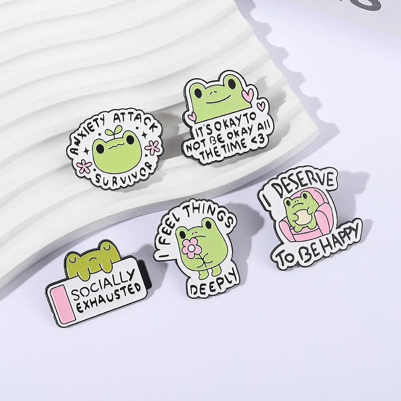 أستحق أن أكون سعيدا المينا دبوس الصحة العقلية حسنًا أن أكون على ما يرام طوال الوقت لطيف الضفدع دبابيس شارة التلبيب مجوهرات هدية #6