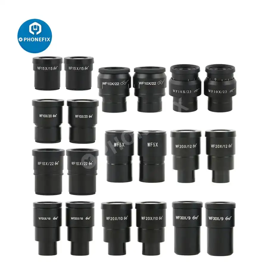 Trójokularowy okular mikroskopu stereo WF30X WF25X WF20X WF15X WF10X WF5X Szerokokątny szklany obiektyw optyczny 30MM Interfejs