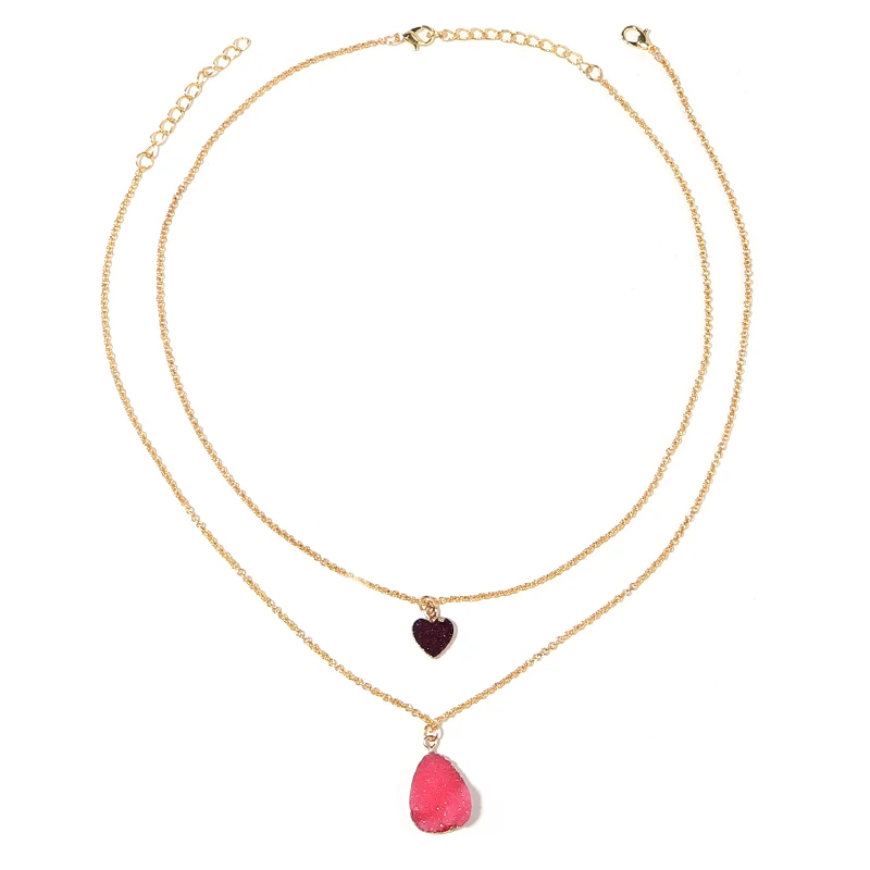 1 قطعة رومانسية ملونة الحب القلب الراتنج قلادة الفولاذ المقاوم للصدأ سلسلة مزيج من مزاجه الخوخ القلب قلادة