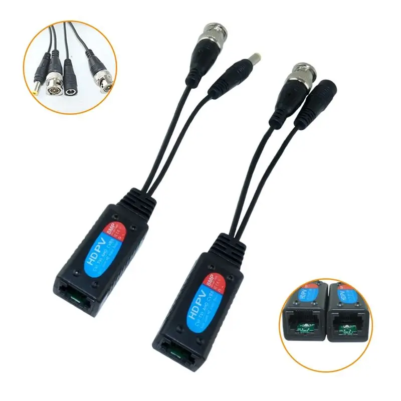 A31T Video Balun Cable 4 Pairs 8MP HD Transmission Twisted Transmitter BNC to RJ45 Adapter for HDCVI TVI AHD Camera, Durable