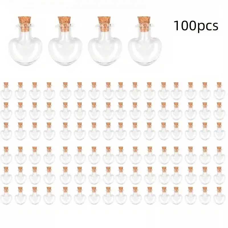 50/100 Uds Mini botellas de vidrio con forma de corazón con tapones para botellas 2ml contenedores de almacenamiento de muestras transparentes ovalados en forma de corazón decoración del hogar