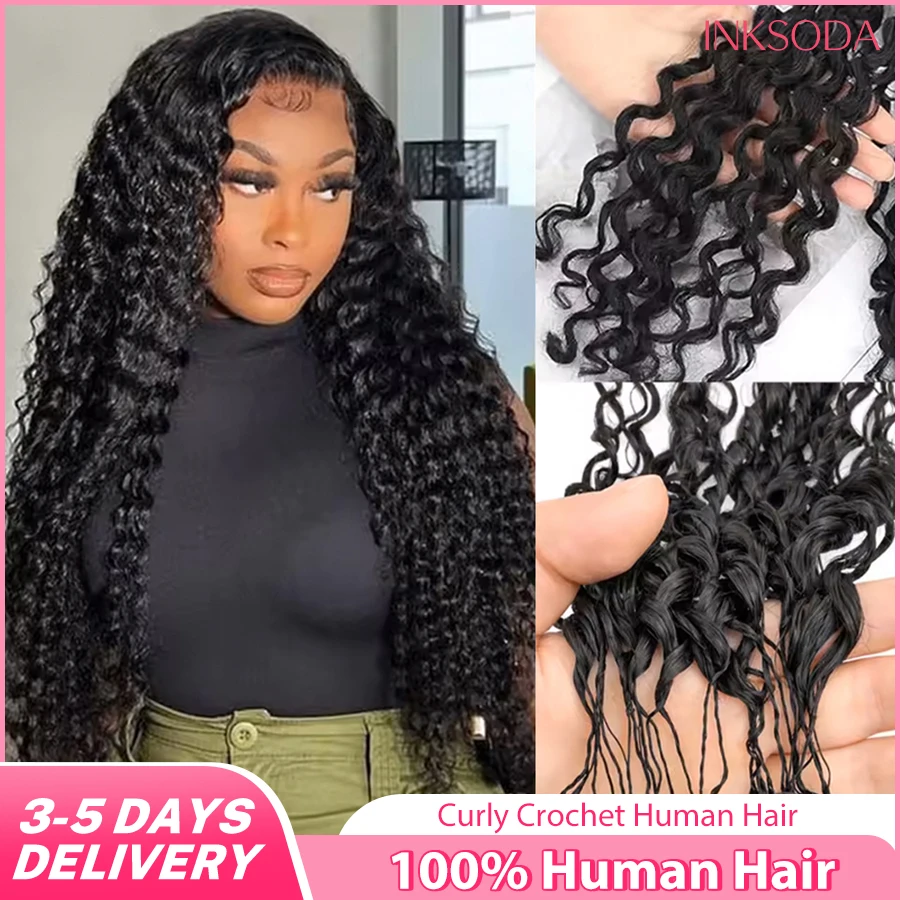 

Натуральные черные волосы из 100% человеческих волос 12A, глубокая волна, без узлов, предварительно разделенные, для наращивания крючком, кудрявые, в стиле Water Wave, для женщин