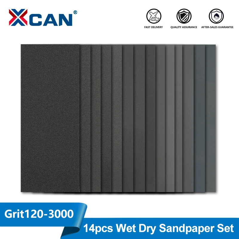 

XCAN 14 шт., набор влажной и сухой наждачной бумаги, зернистость 120-3000, шлифовальная бумага, абразивные наждачные бумаги для полировки дерева, металла, автомобилей