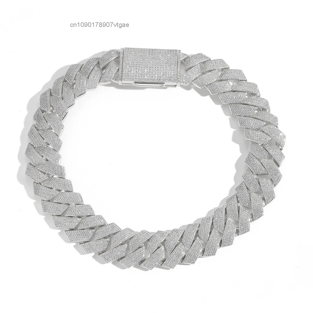 Hop Hip Rock Rap Jewelry 6 Rows Zircon Iced Out 25mm Wide Thick Heavy Chunky Prong Cuban Link Chain Necklace for Men Rapper.