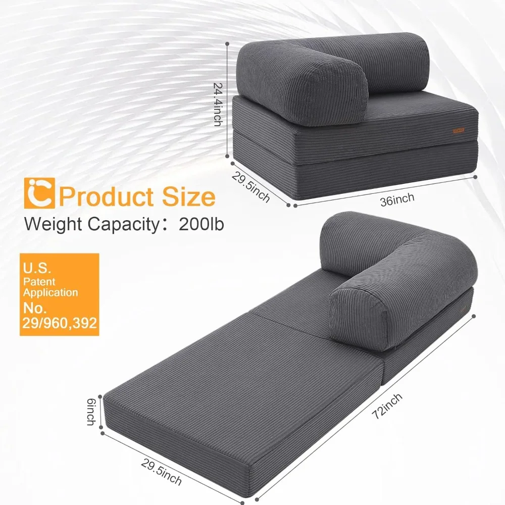 Adjustable Sofa Bed for Adults, Compact Folding Chair Bed, Convertible Sleeper Couch, Futon Style Single Sofa