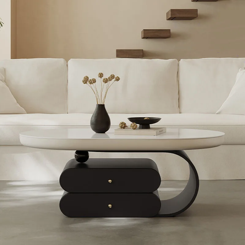 

Oval Hidden Storage Coffee Table Glam Modern Living Room Nordic Coffee Table Side Bedroom Table Basse Pour Salon Furniture