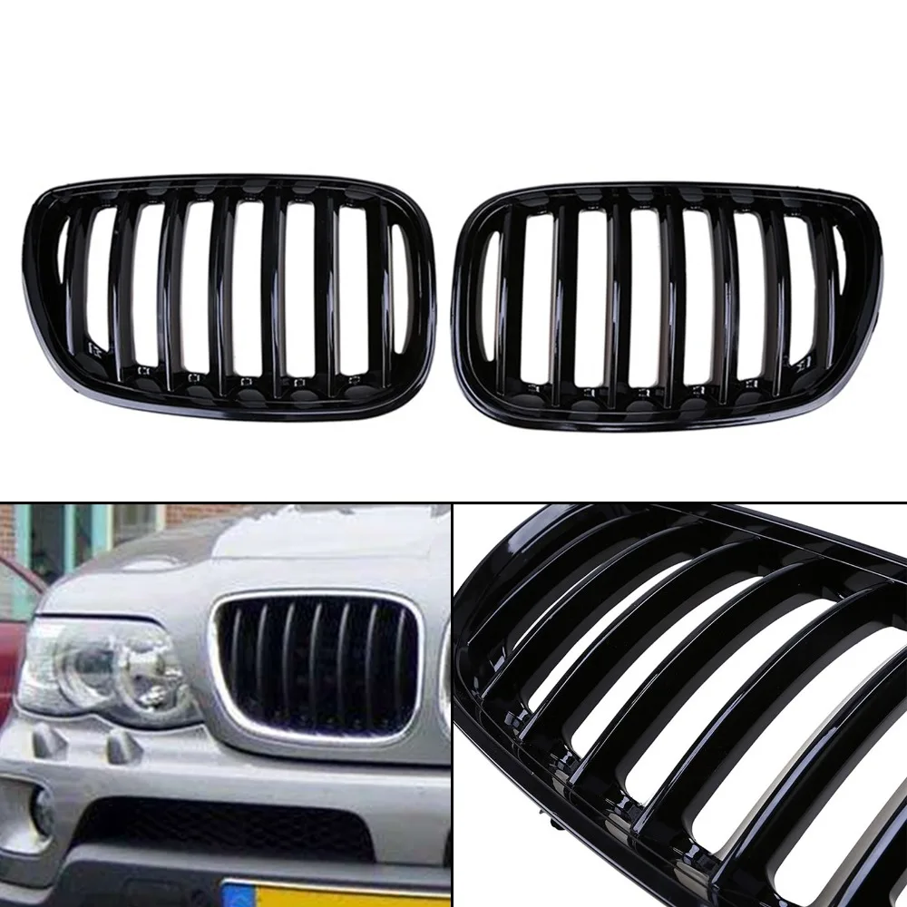

For BMW X5 E53 2004 2005 2006 Car Grille Single Line Front Kidney ABS Front Hood Grill Gloss Black Accessories