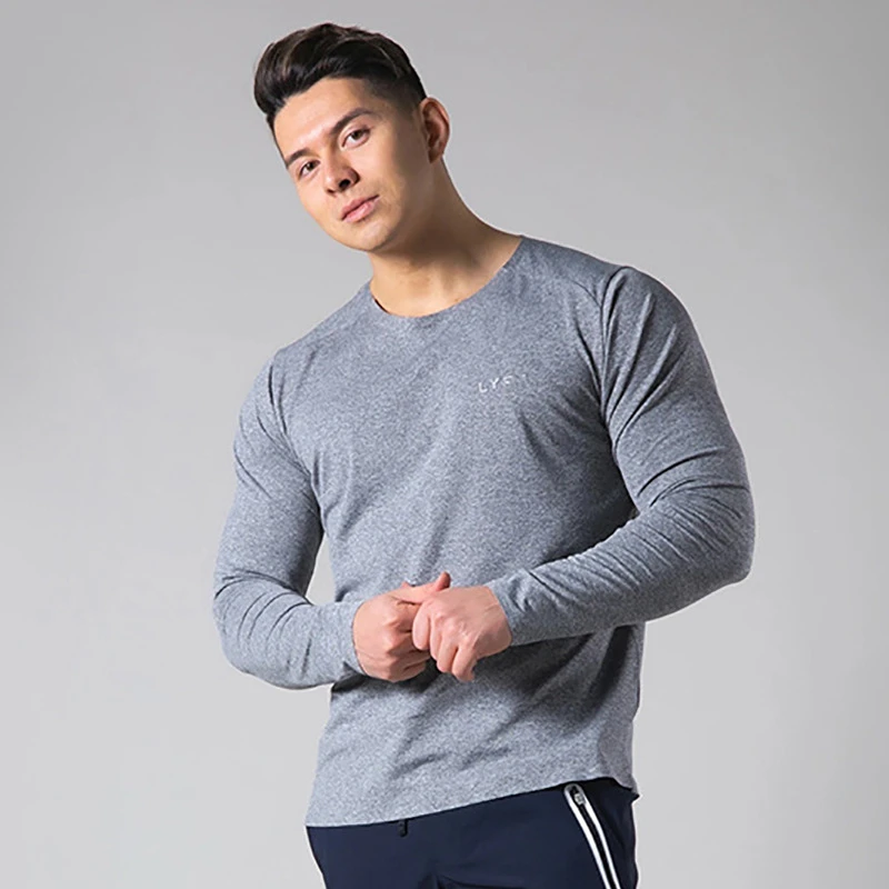 

NEW Cotton Gym Running Shirt Sport T Shirt Men Long Sleeve Running Shirt Men Workout Training Tees Fitness Top Sport T-shirt