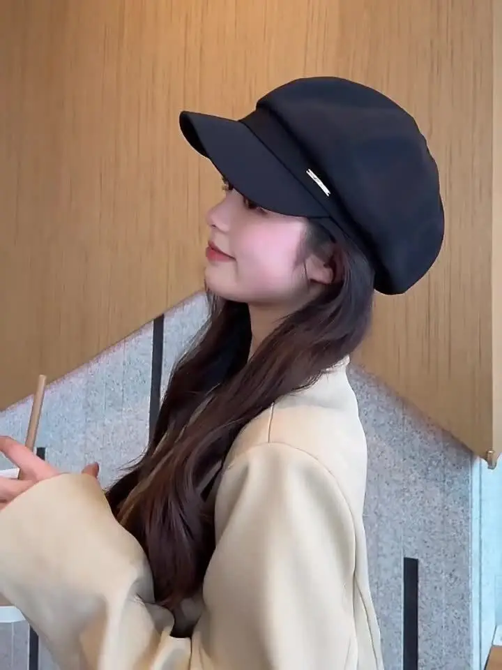 Women Korean‑Style Face‑flattering Beret, Summer Sweet Cute Octagonal Painter Hat, Fashion High‑end Versatile Cap