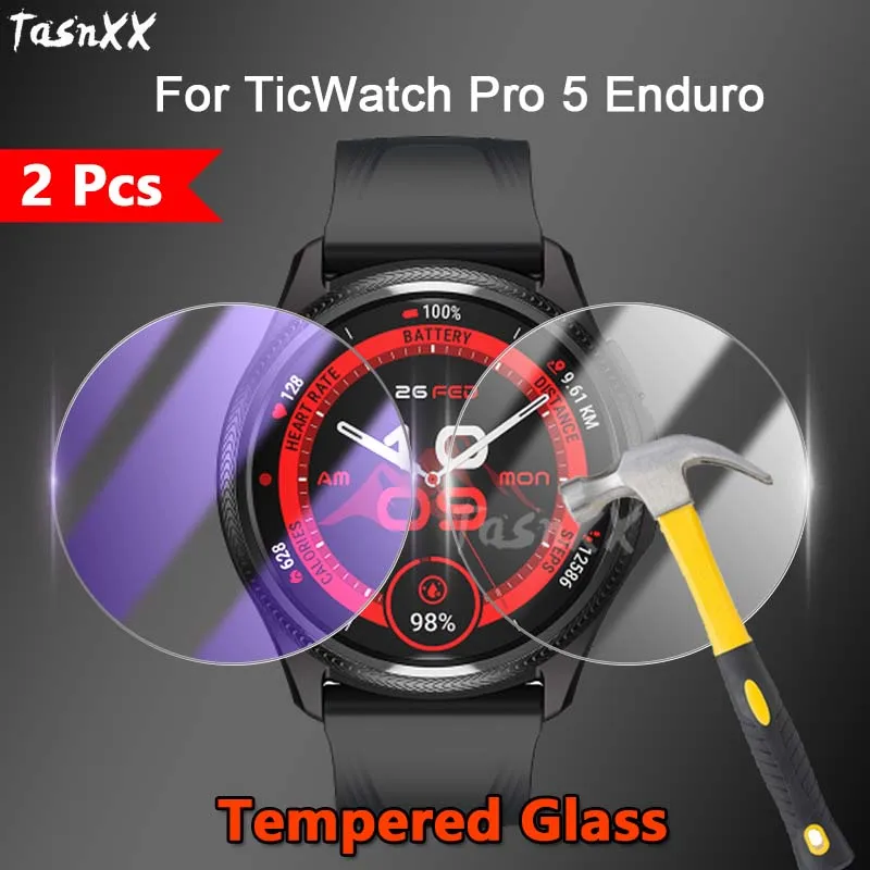 TicWatch-Protector de pantalla de vidrio templado para reloj inteligente Pro 5 Enduro, 2 piezas, Ultra delgado, claro/Anti púrpura, 2.5D