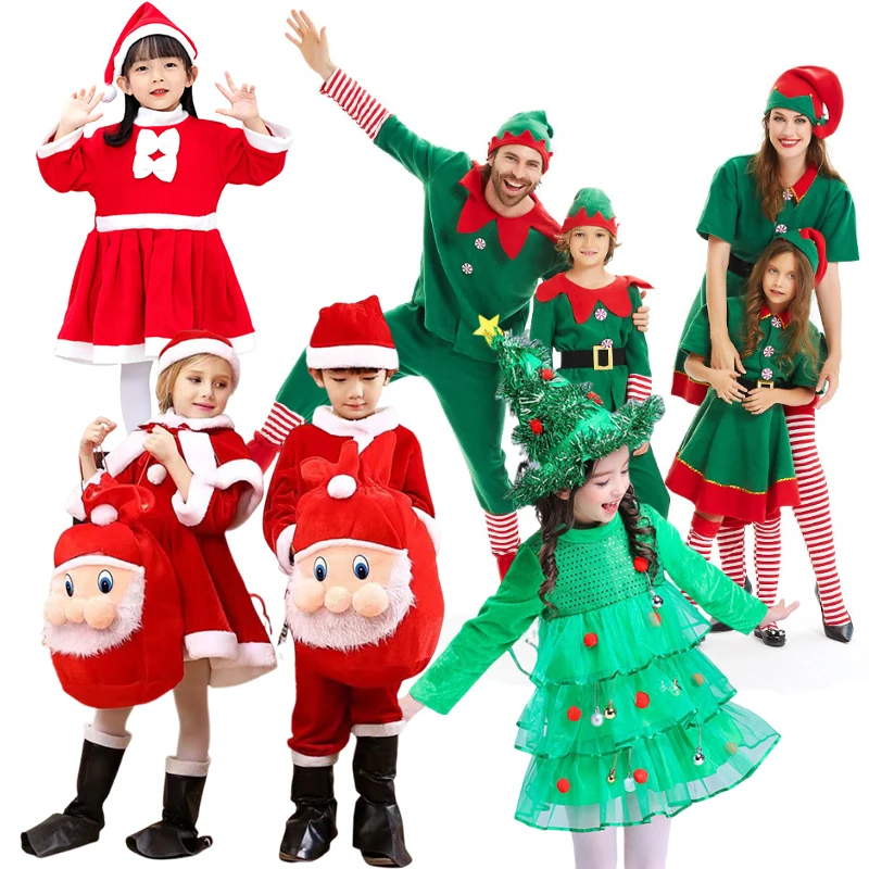 Christmas Children Costumes Boys Girls Cosplay Santa Clothes Outfit Classic Fashion Red Outfits Baby Toddler Kids Xmas Suit Wear