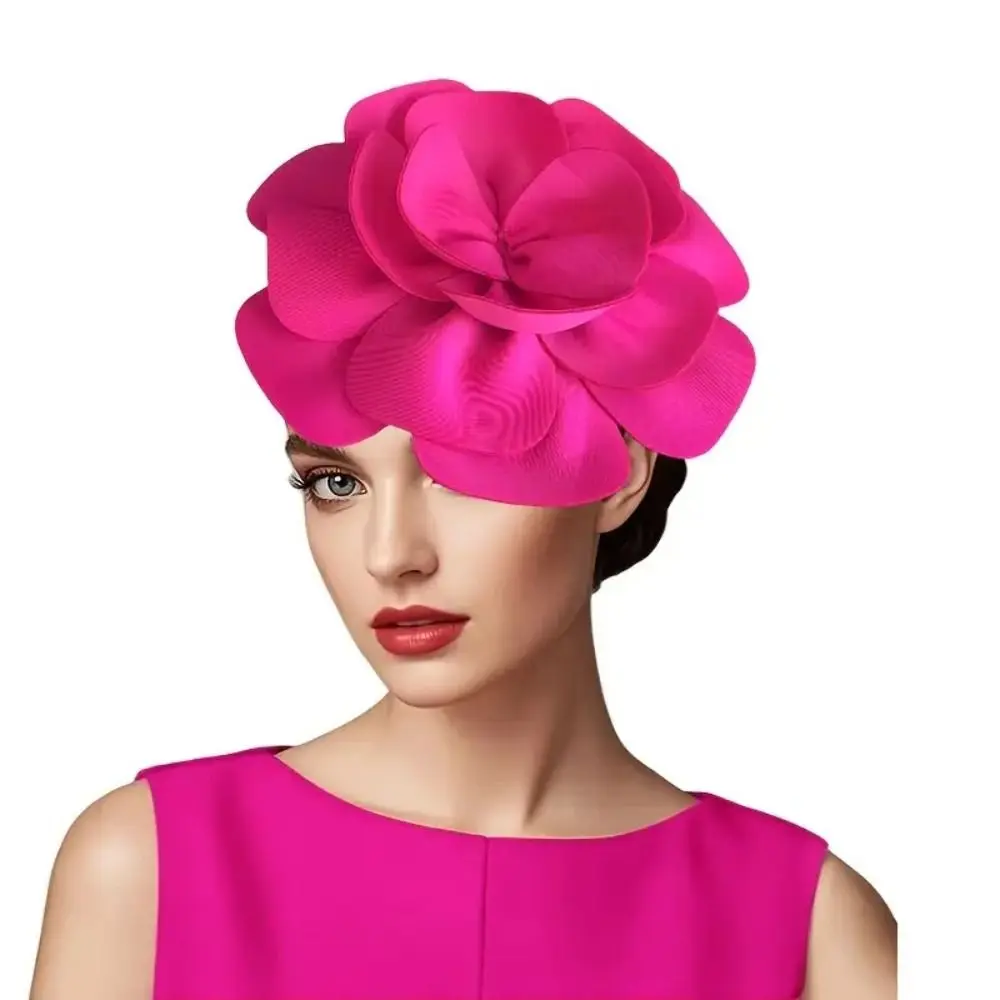 

Exquisite Large Rose Flower Headband Elegant Sweet Oversized Flower Headpiece Top Hat Hair Hoop Vintage Fascinator Hat