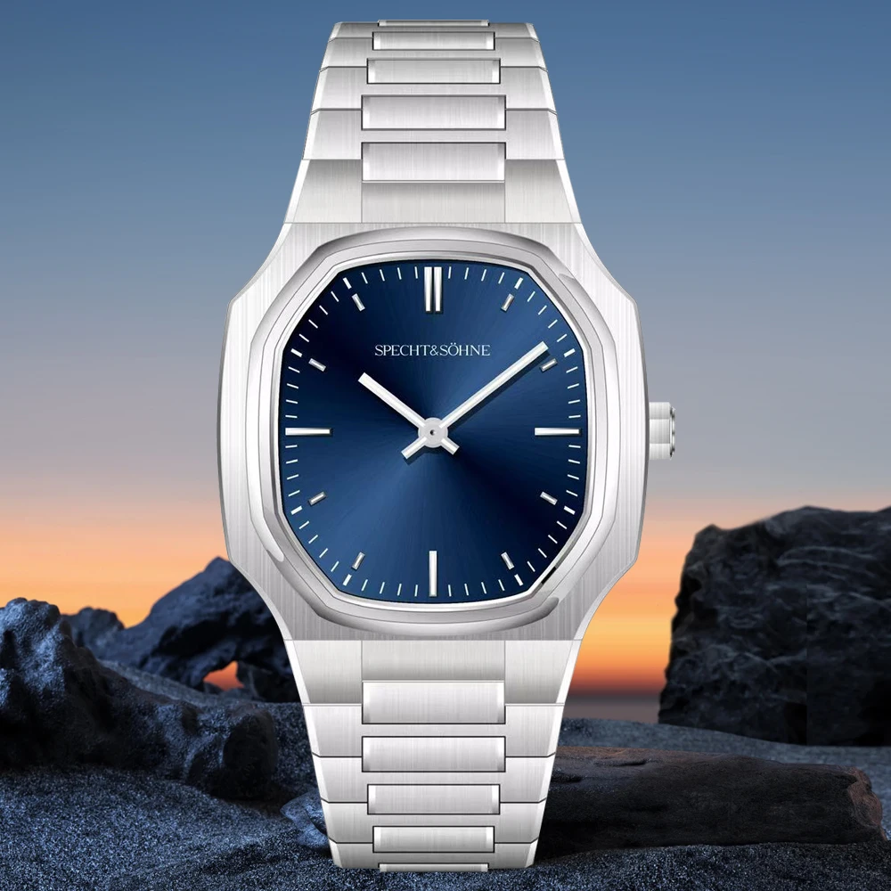 دروبشيبينغ Specht & Söhne منتجات جديدة رائجة البيع ساعات المعصم للرجال 37 مللي متر مربع الصلب الذكور الأعمال الساعات 50 متر مقاوم للماء