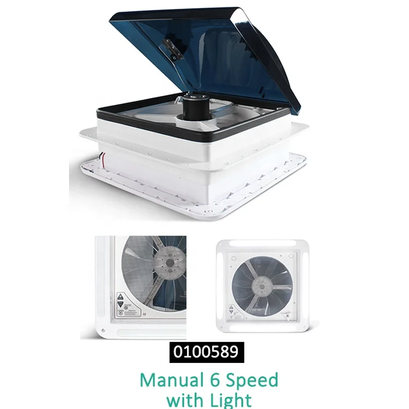 {HEYRV} CE 14 Inch 420mm DC12V Manual Control 6 Speeds Adjustable With LED Light UV-Resistance Caravan Roof Skylight RV Vent