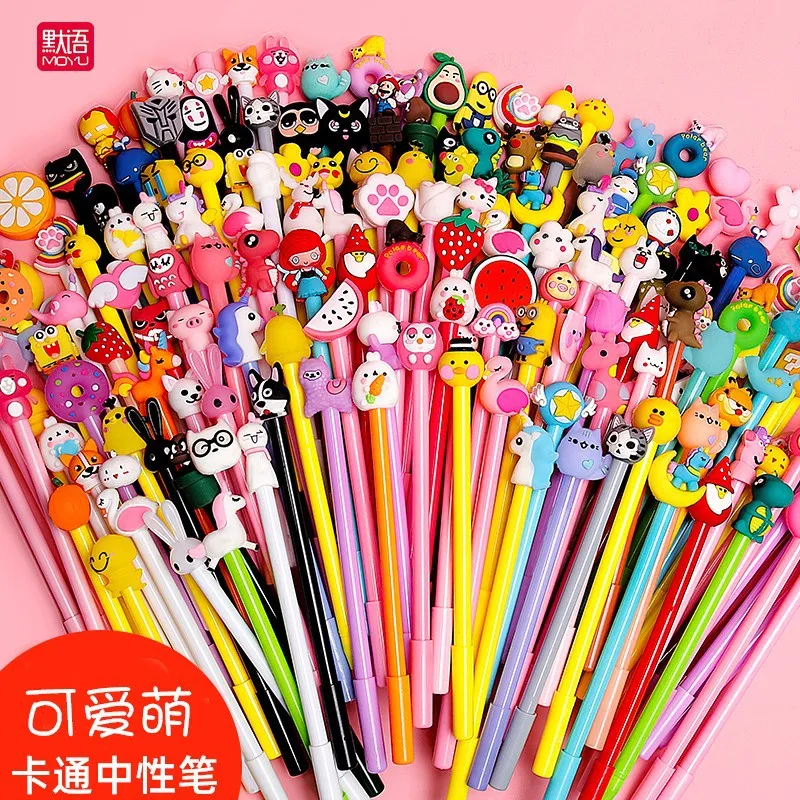 

50pcs Korean creative stationery students use cartoon silicone head three-dimensional cute neutral pen 0.5 Black Signature Pen