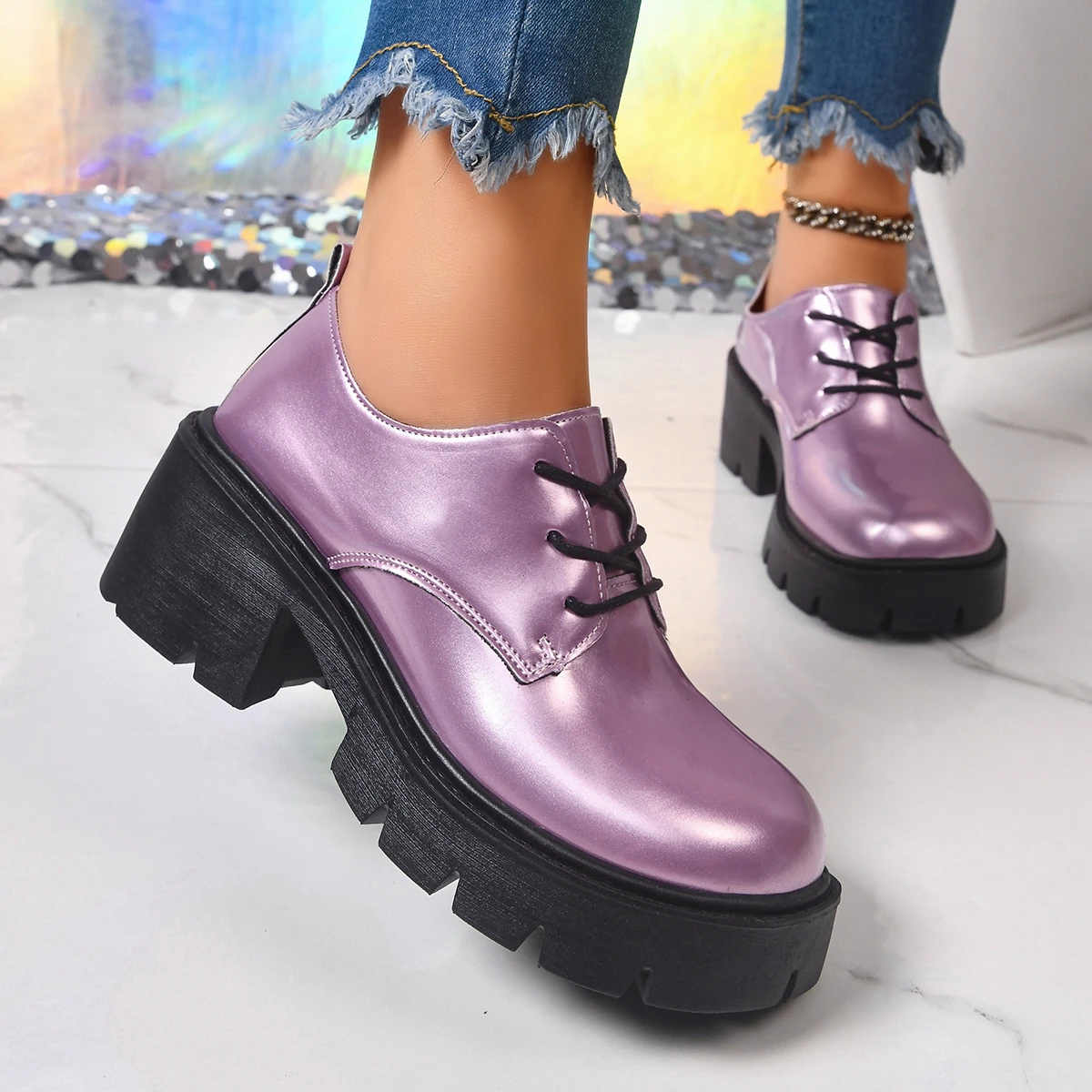 2026 New Autumn Thick-Soled Patent Leather Loafers for Women, Spring and Autumn British Style