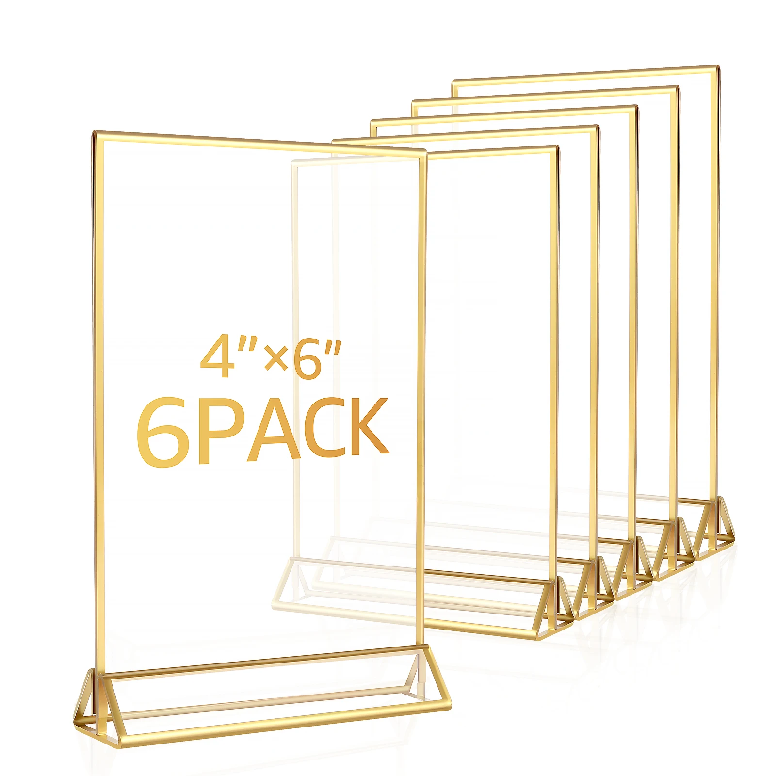 6Pcs Acrylic Sign Holder Clear Double-Side Sign Display Stand Gold Border Table Flyer Holder 4 x 6inch/5x7inch Multipurpose Menu