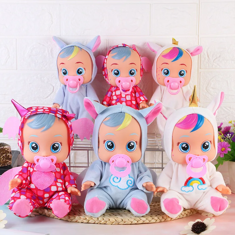 Sound Doll 3d Simulation Baby Toys Cartoon Holding Bottle Will Make Sounds Shed Tears Vinyl Doll Play Home Toy Children XmasGift