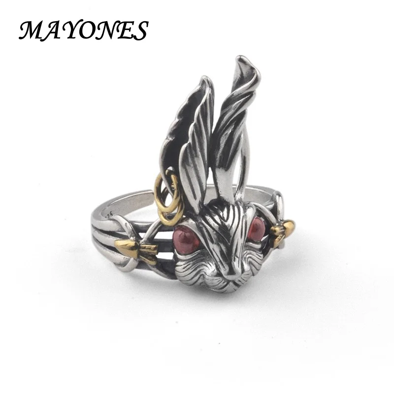 Alice's Movie Mr. Rabbit Ring Men's Trendy Pure Silver Retro Creative Light Luxury Unique and Exquisite Personality Ring