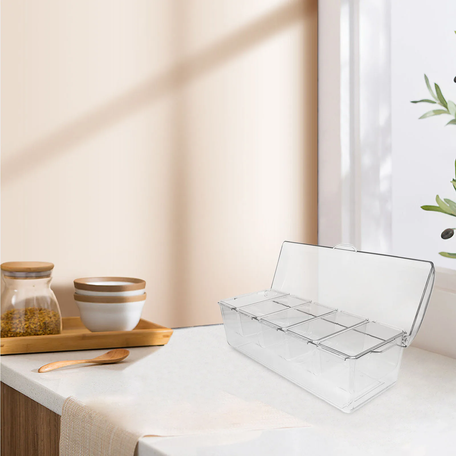 

1Set Salad Container with Lid Transparent Chilled Food Storage Box for Picnics Bbqs Parties Portable Condiment Server Organizer