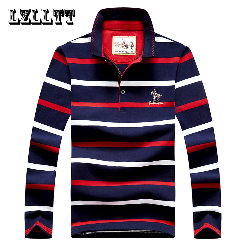 Men Polo Shirt Cotton Embroidery Long Sleeve Spring Stripe Polo Shirt Men Autumn Casual Fashion Polo Shirt Business T-shirts Men