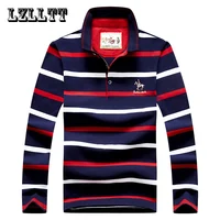 Polo de algodón para hombre, camisa de manga larga bordada, a rayas, informal, a la moda, de negocios, para primavera y otoño