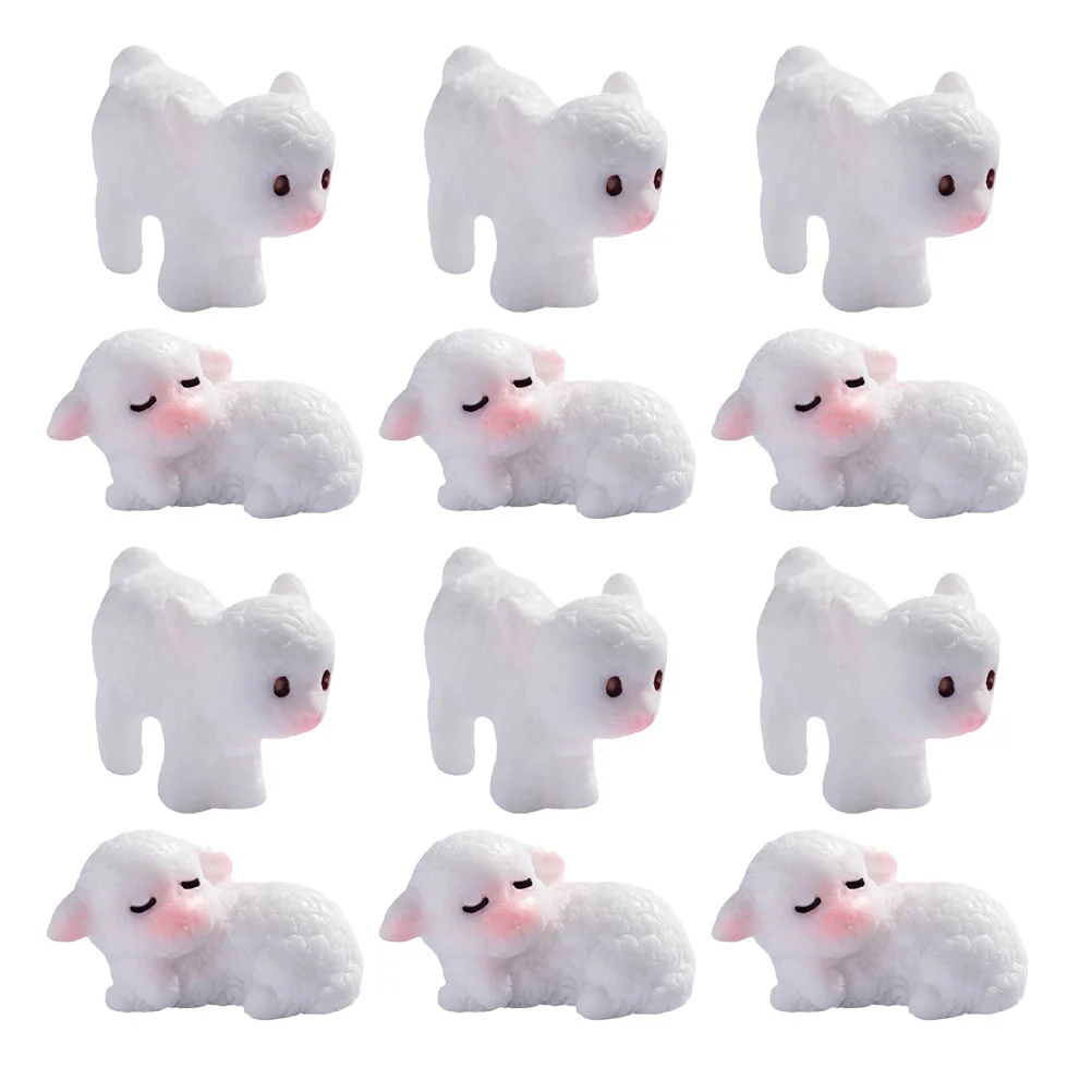 

12 Pcs Statue Household Resin Tiny Sheep Animal Model Garden Statues
