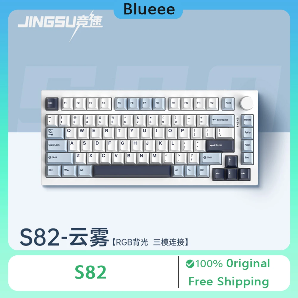 

JINGSU S82 Mechanical Keyboard Wireless Three Mode RGB PBT keycaps Hot Swap Gasket Custom office Gaming Keyboard Accessories